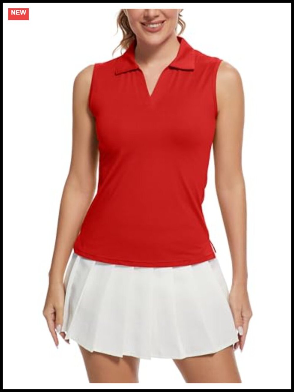 Women's UPF 50+ Sleeveless V-Neck Golf Polo Tank Top Athletic
